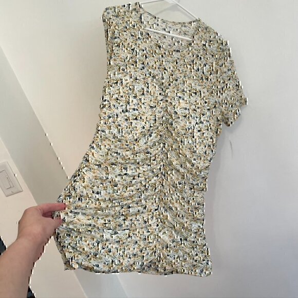 NEW NWT TORRID 2 Plus Size Stretch Mesh Crew Neck Ruched Top White Blue Floral - Picture 9 of 12